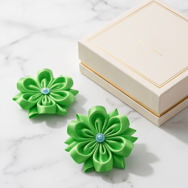 Handmade Floral Hair Clips – Green Accessories for Braids and Ponytails