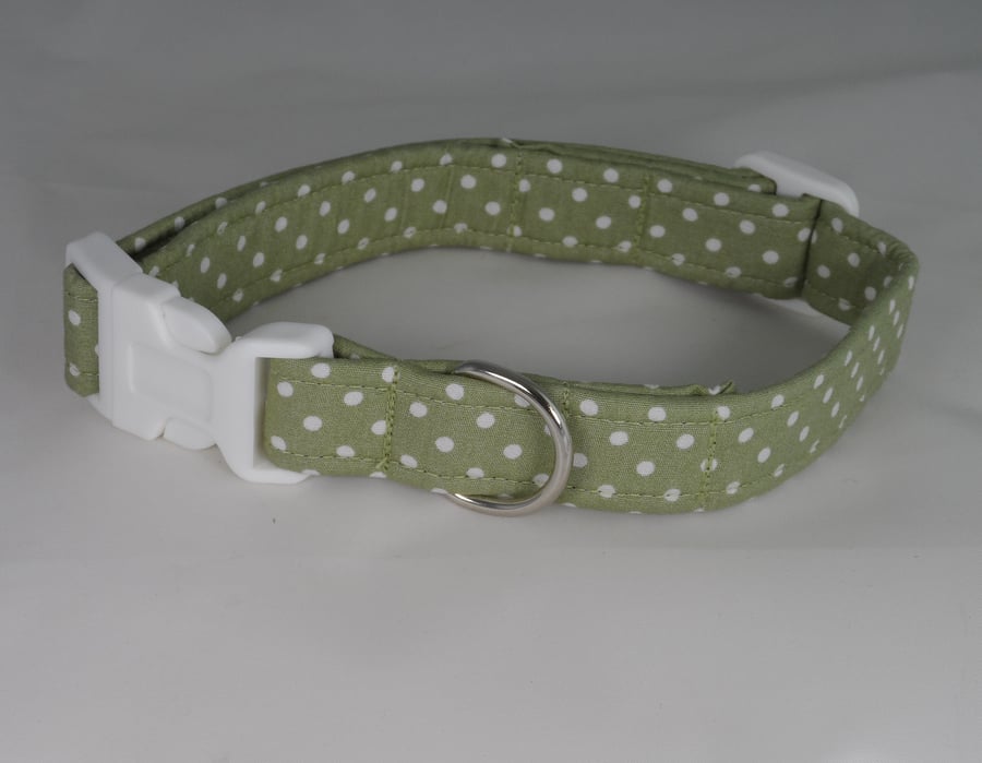 Handmade Summer Fabric Dog Collar - Green Polka Dot
