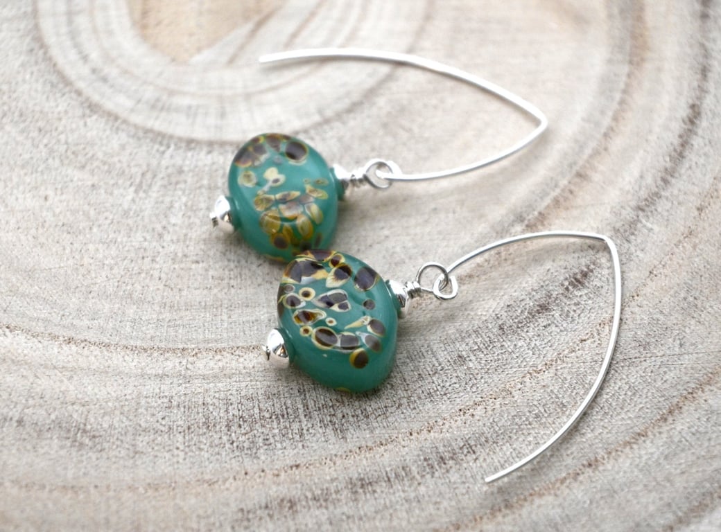 green raku oval earrings