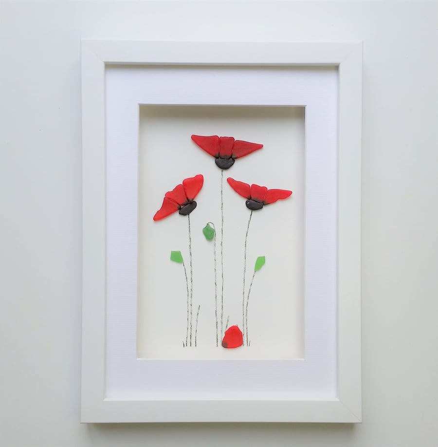 Sea Glass Poppy, Poppies, Floral Wall Decor, Red Flowers, Anniversary Gift Ideas