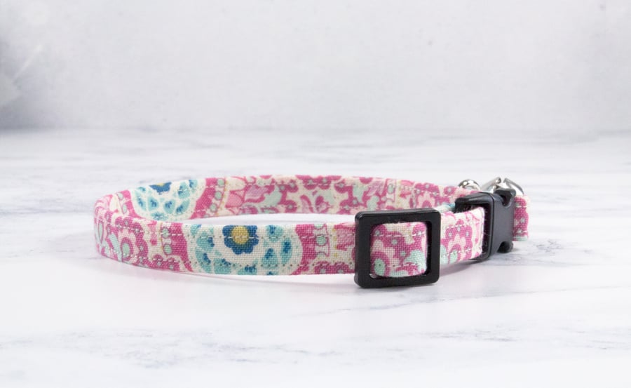 Cat Collar, Tilda Fabric, Pink, Collar with Bell, Pink Collar, Kitten, Cat, Pet