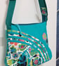 Small turquoise handbag with abstract flowers  - Image 7