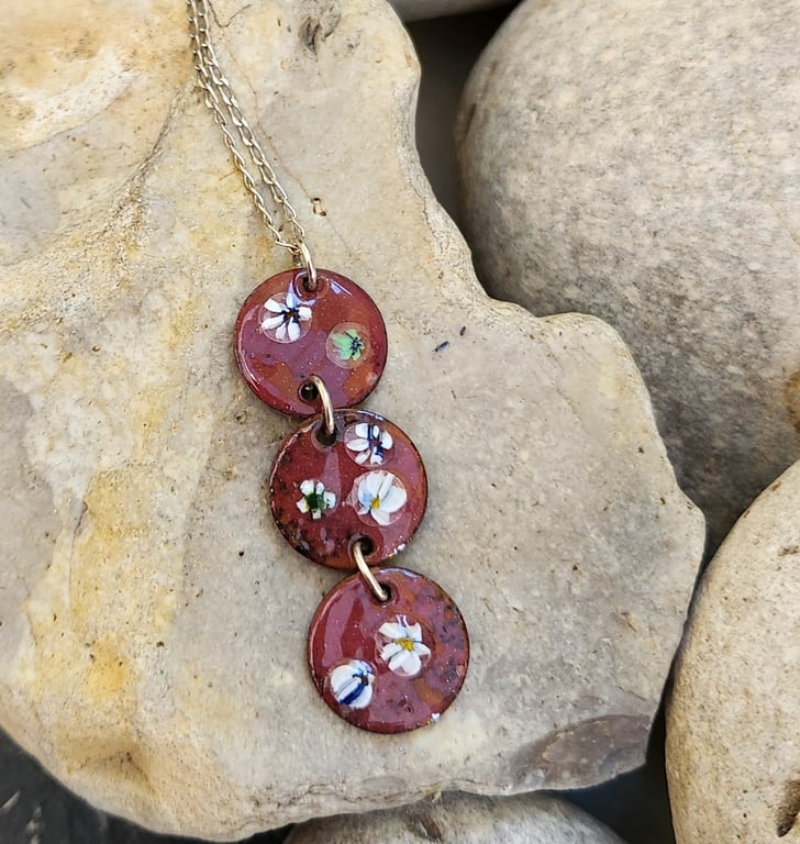 Three disk enamel pendant 