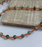 Green, Orange and Pink Crackle Glass Bead Single Strand Necklace - Image 6