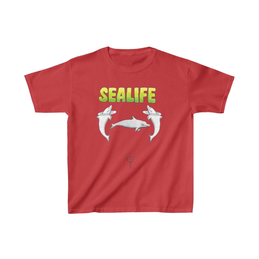 Sea Life Dolphin Kids Heavy Cotton Tee hand drawn by Bikabunny
