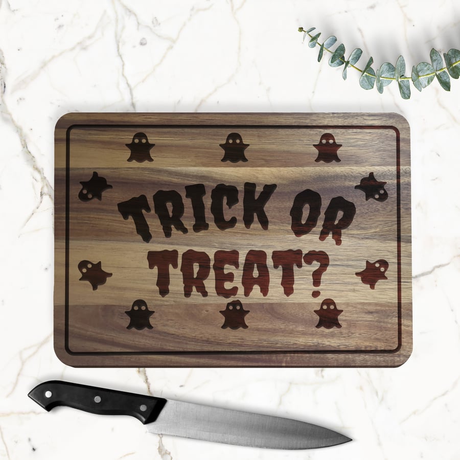 Trick or Treat Chopping Board - 04: Halloween Kitchen Decor, Spooky Season Gift 