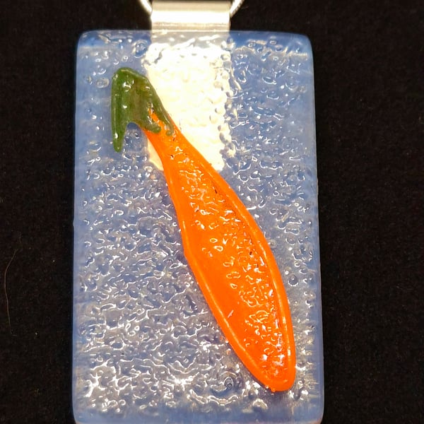 Handmade Fused Glass Botanical Pendant Necklace Orange Pansy Bud