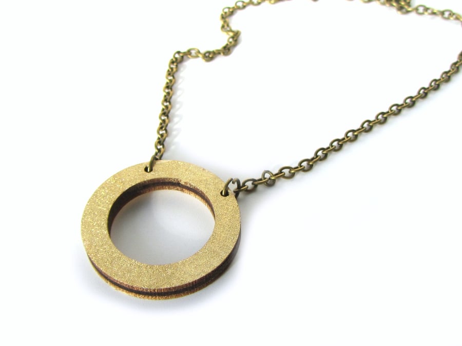 Gold Hoop Wooden Circle Necklace