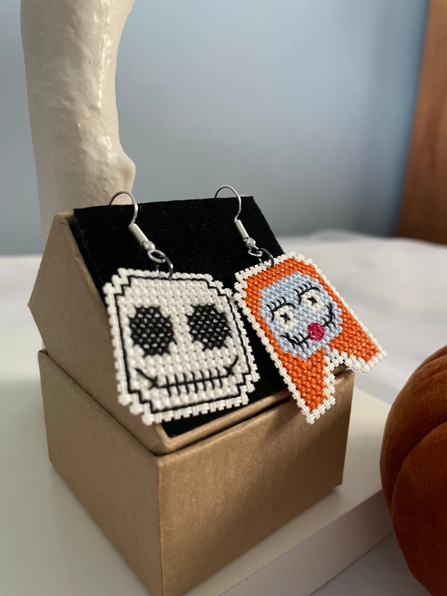 Cross Stitch Nightmare Before Christmas Earrings, Cross Stitch Earrings
