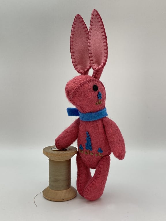 Raspberry Bunny The Little Hand Embroidered Heathered Felt Rabbit  