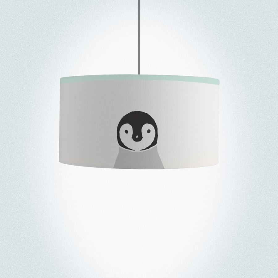 Penguin Drum Lamp Shade. Diameter 45 cm (17.7 in). Hand-painted