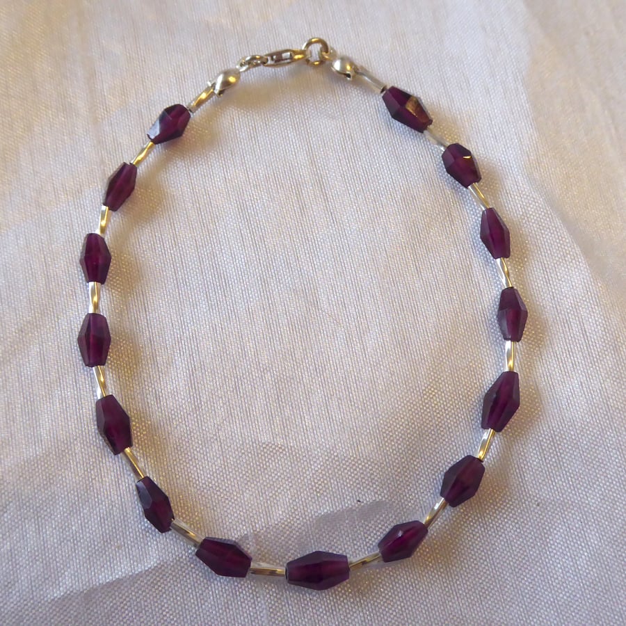 Bicone Rhodolite Garnet & Sterling Silver Bracelet Capricorn January Birthstone