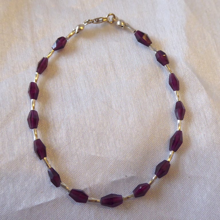 Bicone Rhodolite Garnet & Sterling Silver Bracelet Capricorn January Birthstone