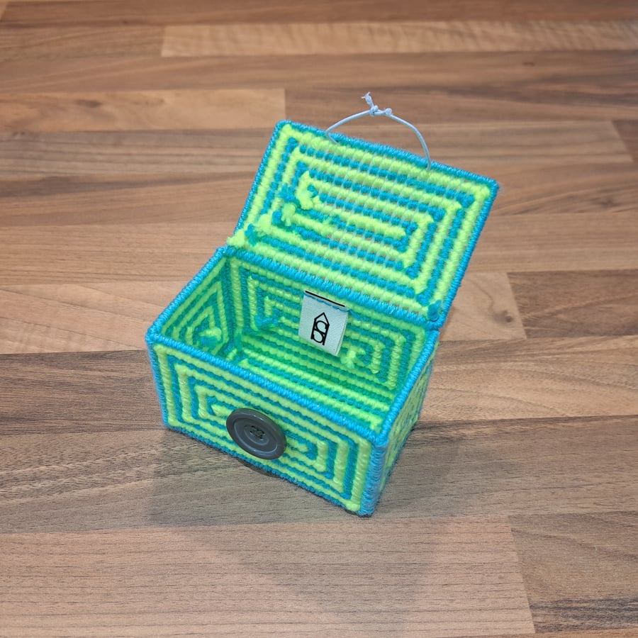 Business card holder - button closure with neon yellow and light blue pattern