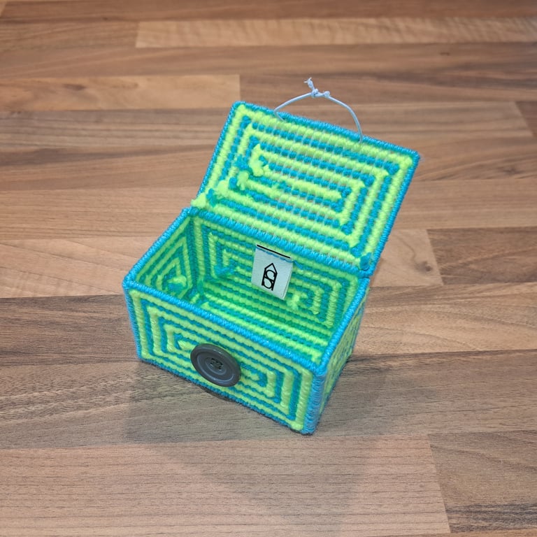 Business card holder - button closure with neon yellow and light blue pattern