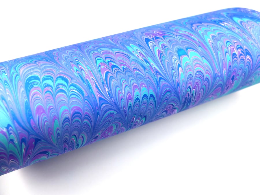 A4 Marbled paper sheet peacock pattern purple blue slight second 