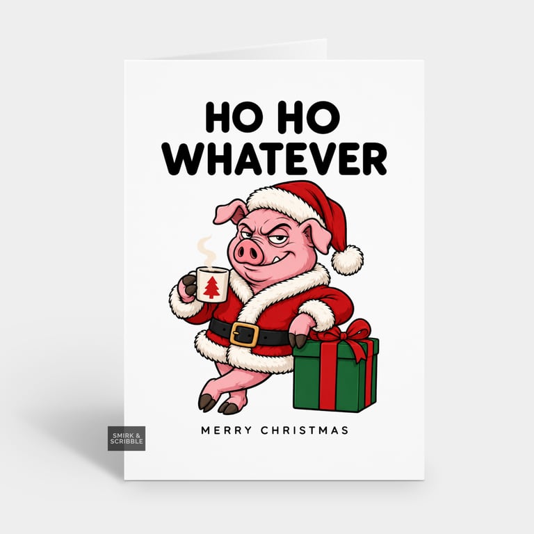 Funny Christmas Card - Ho Ho Cheeky Pig