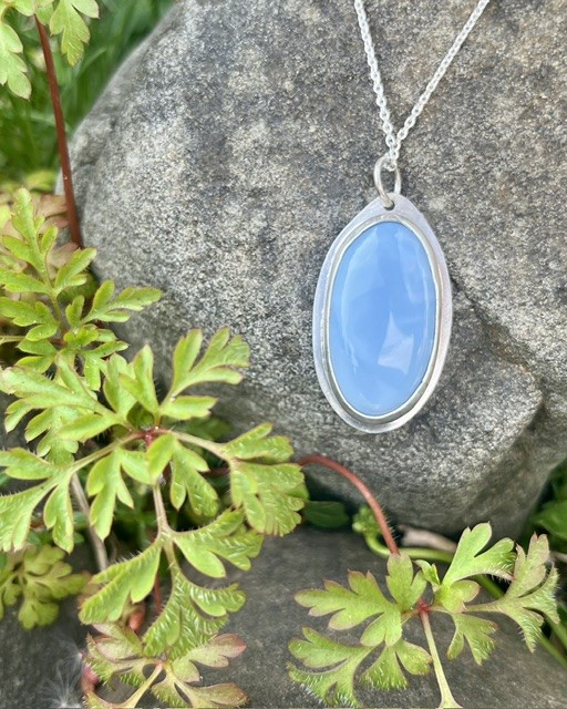 Handmade Sterling Silver 925 Angelite Pendant Necklace & Chain