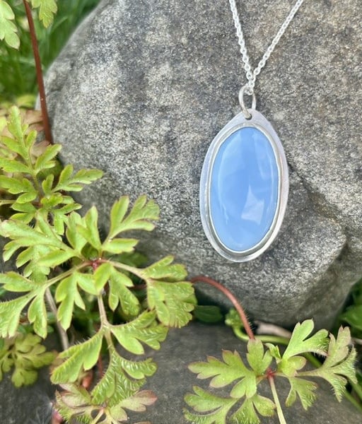 Handmade Sterling Silver 925 Angelite Pendant Necklace & Chain