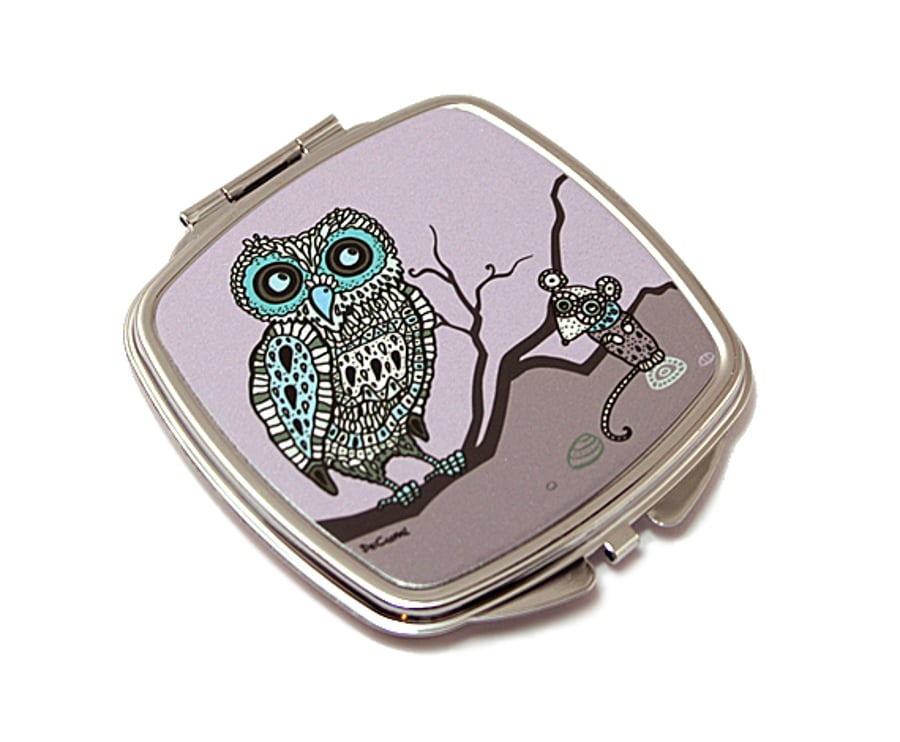 Compact Mirror for pocket or handbag, gift for teacher or owl lovers. M17