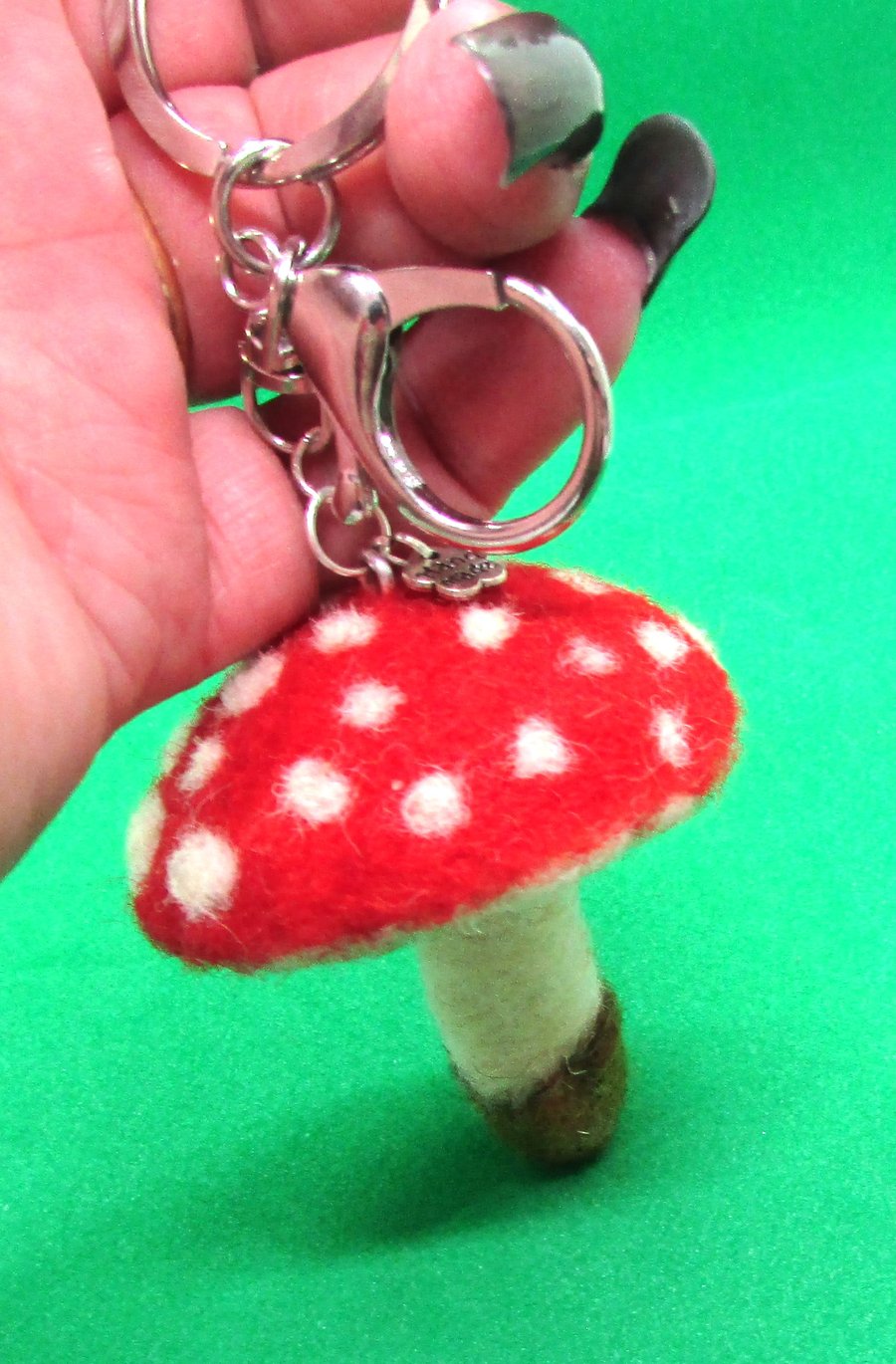 Needle-Felted  Mushroom Toadstool Keychain  Handmade Fungi Key Ring