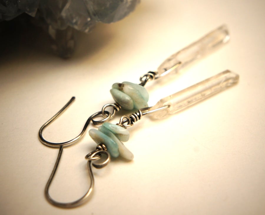 Larimar, Quartz and Sterling Silver Earrings