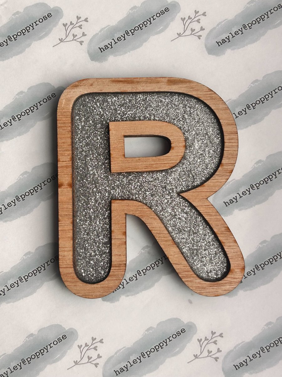10cm Skandi Themed Maplewood and Glitter Felt Letters.