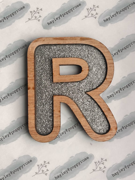 10cm Skandi Themed Maplewood and Glitter Felt Letters.