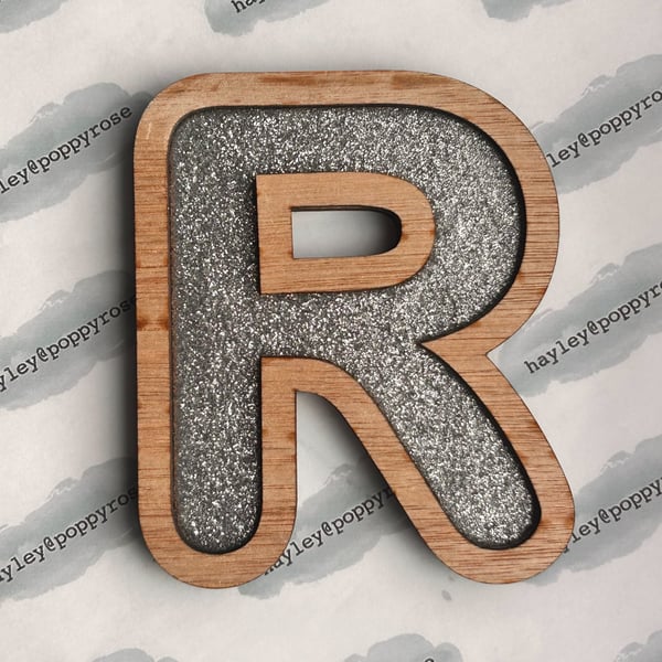 10cm Skandi Themed Maplewood and Glitter Felt Letters.