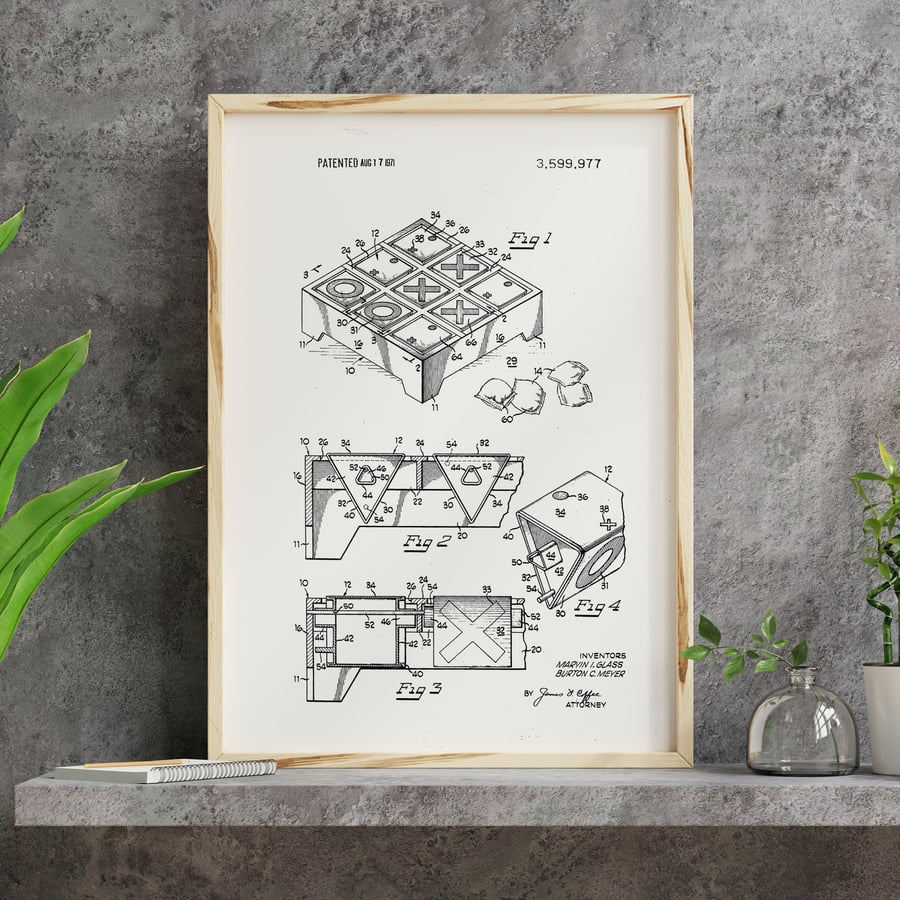 Tic Tac Toe game patent drawing print