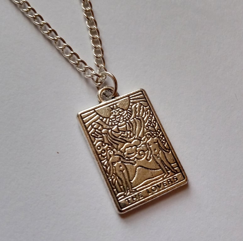 Tarot Card Lovers Silver Plate Necklace Wicca Pagan New Age