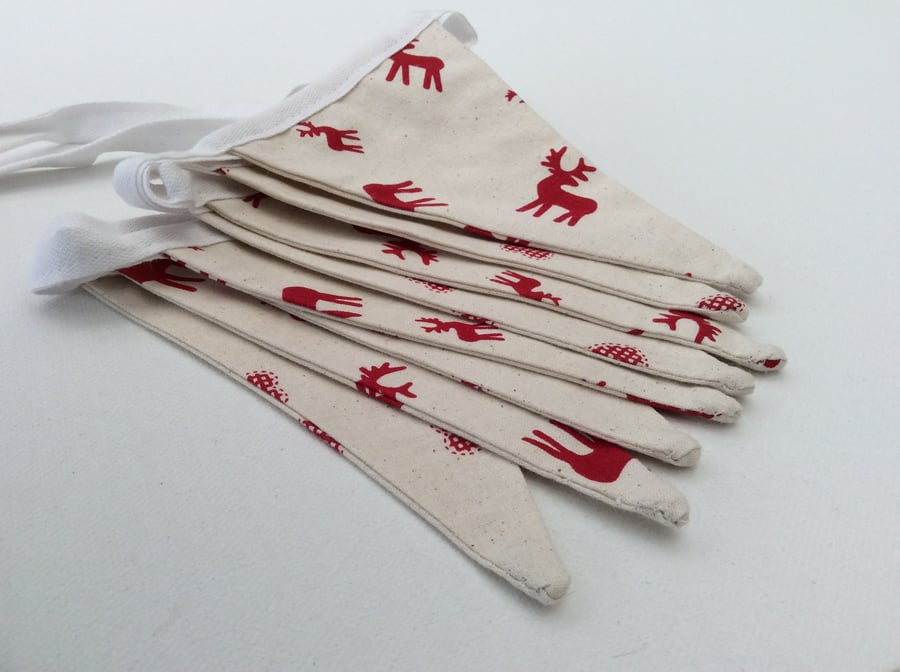 Red Reindeer and Hearts Scandinavian Style Christmas Bunting