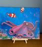 Curious octopus & clownfish original acrylic painting 20x16"