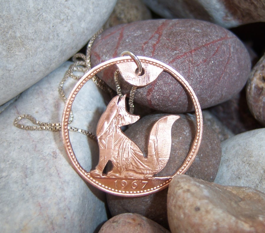 Fox Pendant recycled from bronze penny coin