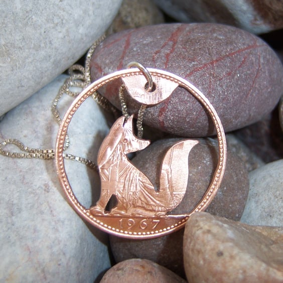 Fox Pendant recycled from bronze penny coin