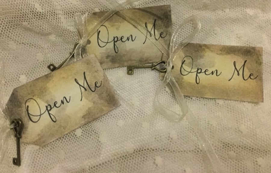 Open Me with Key Vintage Style Alice In Wonderland Tags Set Of 8
