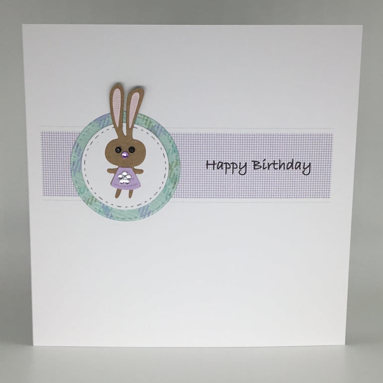 Birthday card - cute bunny with flower detail