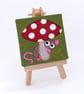 Mouse and Toadstool Painting - whimsical miniature canvas art - Image 2