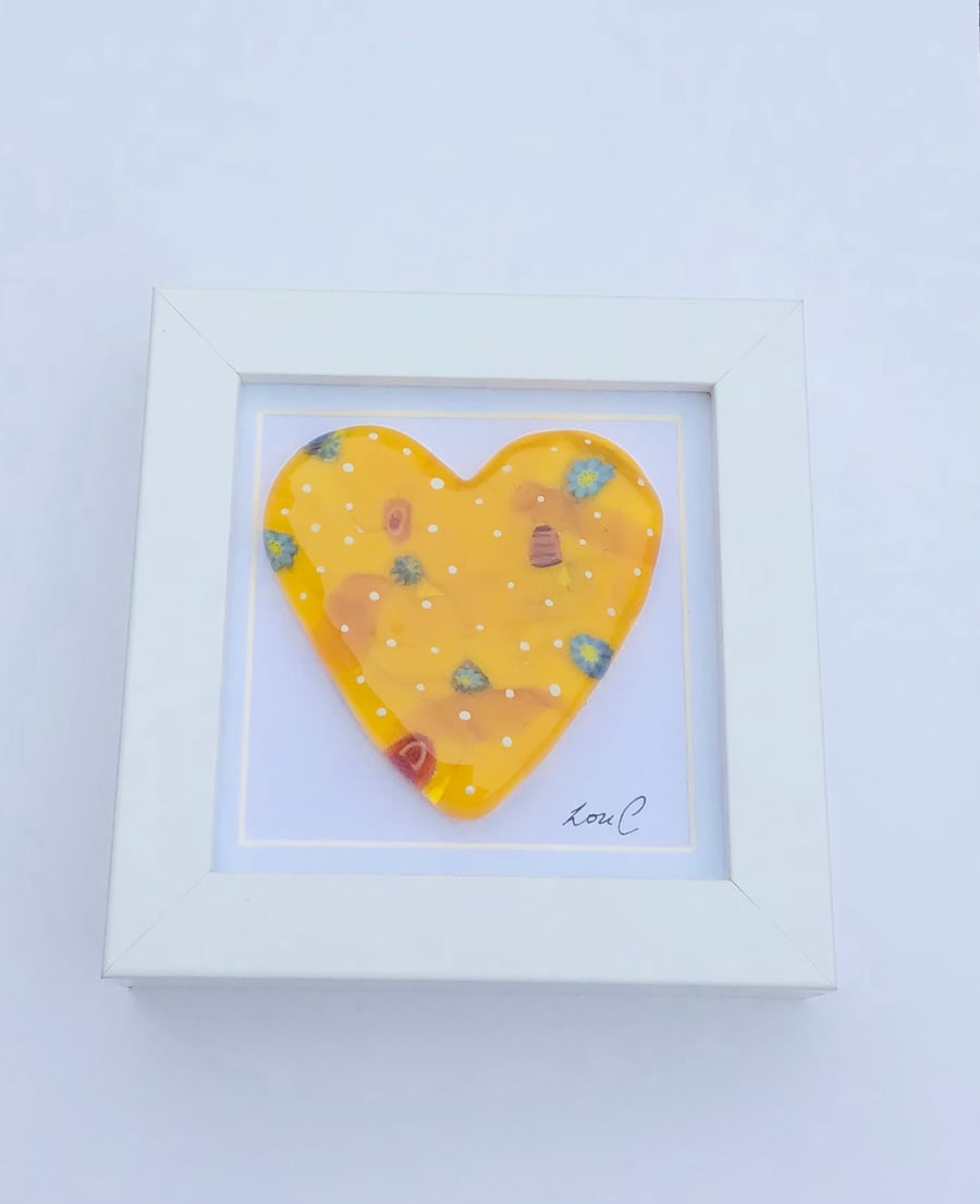Fused glass cast heart in a box frame 