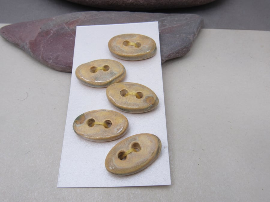 5 Small Oval Old Gold Ceramic Buttons