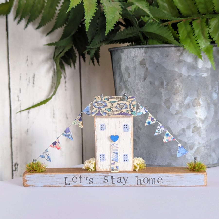 Handmade Tiny Oak Cottage Home Decor 'Let's Stay Home'