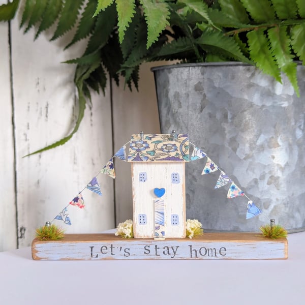 Handmade Tiny Oak Cottage Home Decor 'Let's Stay Home'