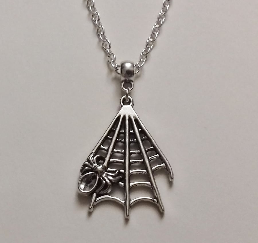 Gothic Silver Plate Cobweb Spider Web Chain Necklace