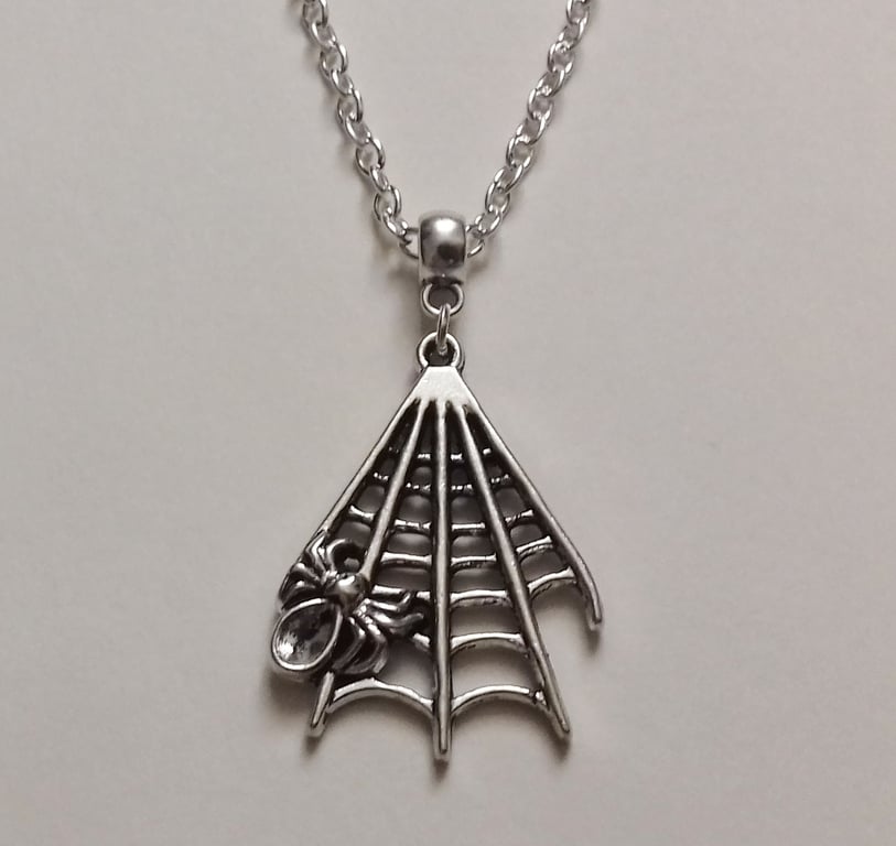Gothic Silver Plate Cobweb Spider Web Chain Necklace