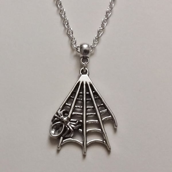 Gothic Silver Plate Cobweb Spider Web Chain Necklace