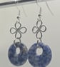 Handmade Sodalite Donut Earrings with Silver Clover Charms, Sterling Silver - Image 7