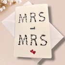 Mr & Mrs Wedding Congratulations Card, Floral Text, hearts for a happy couple 
