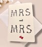 Mrs & Mrs Wedding Congratulations Card, Floral Text, hearts for lesbian Couple