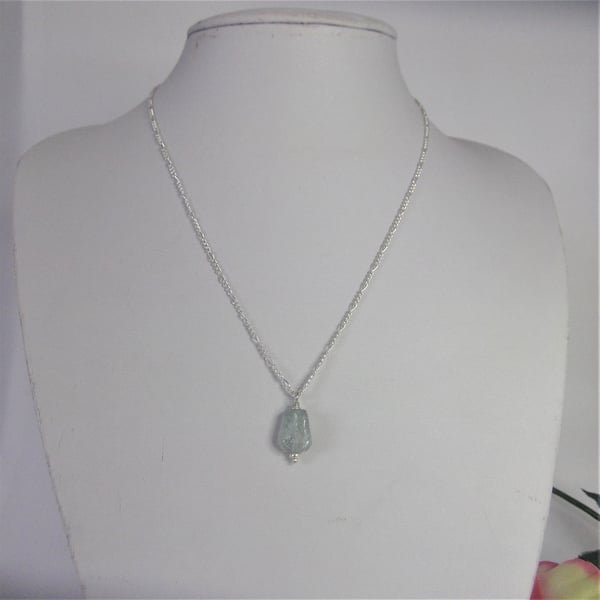 Aquamarine gemstone nugget necklace throat chakra March birthstone
