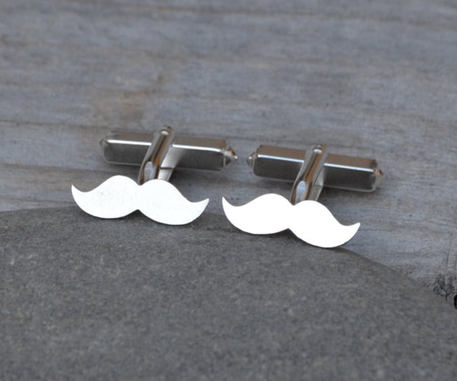 Moustache Cufflinks In Sterling Silver